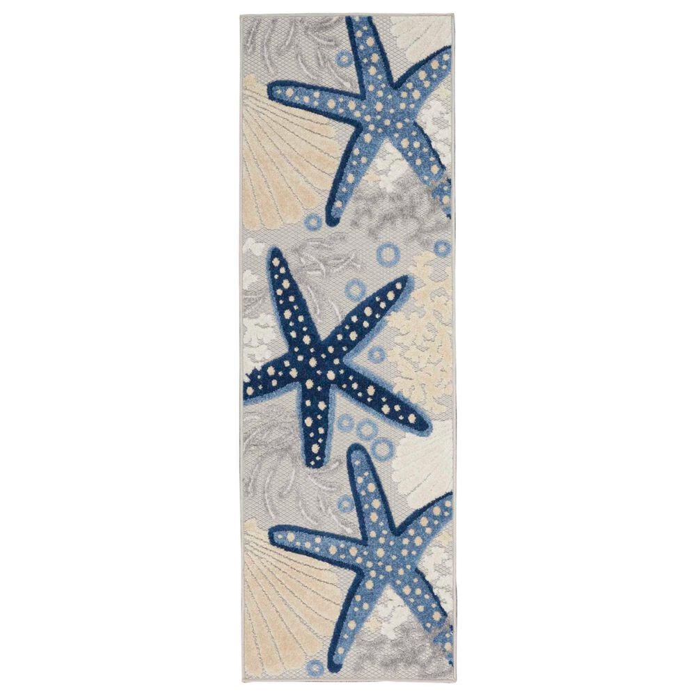 Nourison Aloha 2"3" x 8" Cool Grey, Blue, White and Ivory Indoor/Outdoor Runner, , large