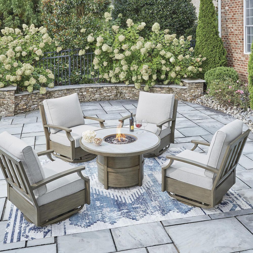 Ashley Rainier Ranch Round Fire Pit Table in Beige, , large