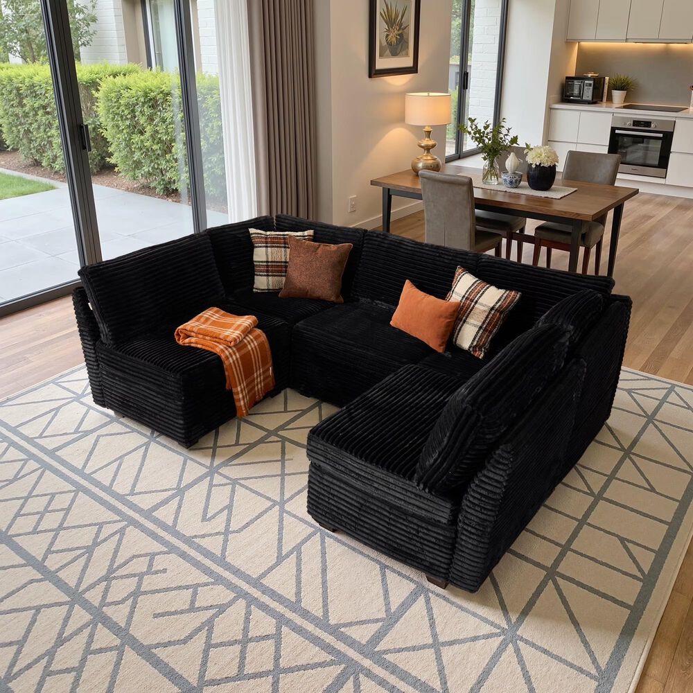 Noviland HOMLUX 5-Piece Oversize Mod Sectional in Black, , large