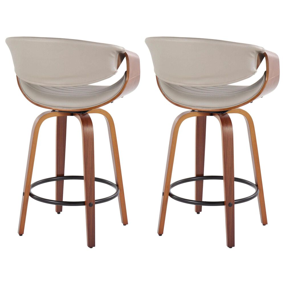 LumiSource Symphony 26" Swivel Counter Stool with Grey Upholstery in Walnut and Black (Set of 2), , large