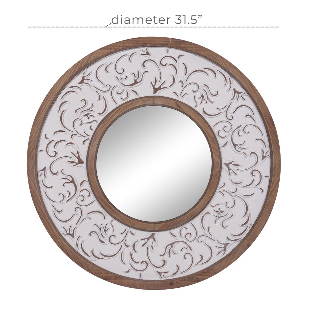 Maple and Jade 32&quot; Round Wall Mirror in Distressed White, , large