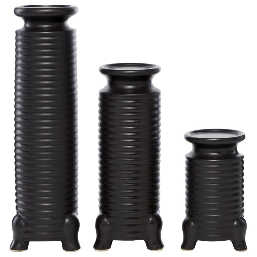 Venus Williams Collection Modern Ceramic Candle Holders in Black (Set of 3), , large