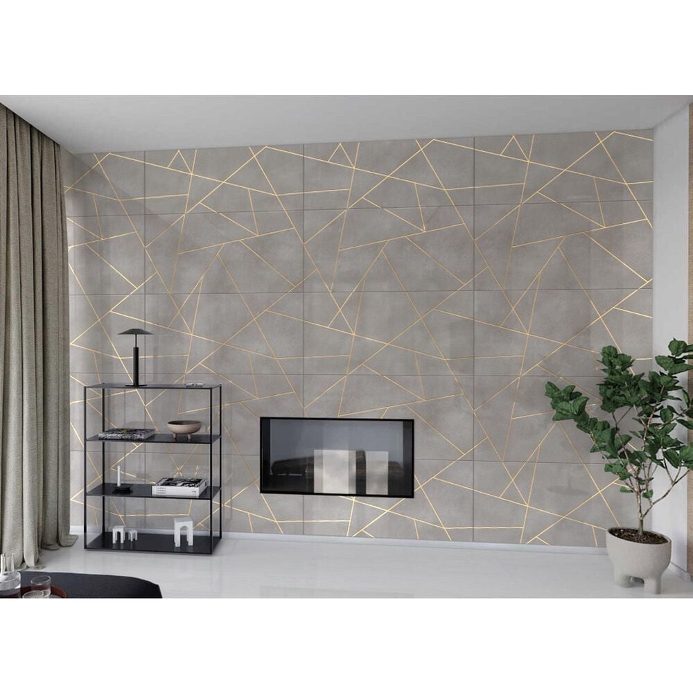 Soho Studio Artscape Cemento and Gold Line 24" x 48" Porcelain Tile, , large