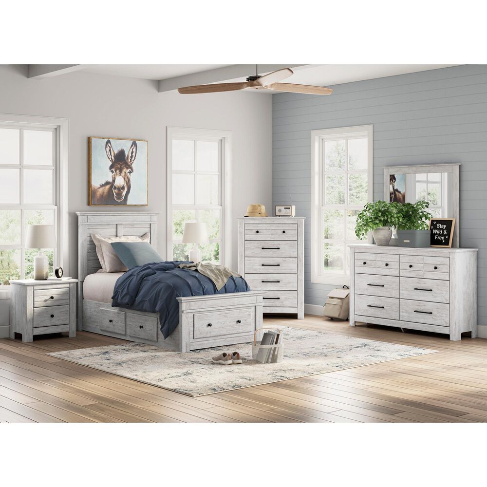 Ashley Makidern 4 Piece Twin Storage Bedroom Set with Five Drawers in Whitewash, , large