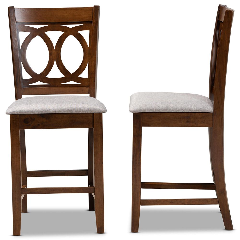 Baxton Studio Lenoir Counter Height Pub Chair with Grey Cushion in Walnut Brown (Set of 2), , large
