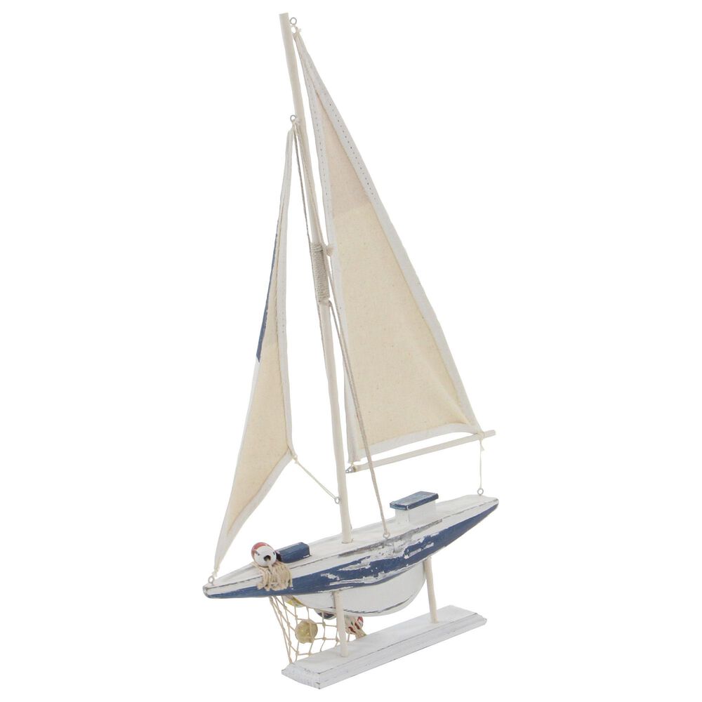 Maple and Jade 22&quot; Coastal Sail Boat Sculpture in Blue and White &#40;Set of 2&#41;, , large