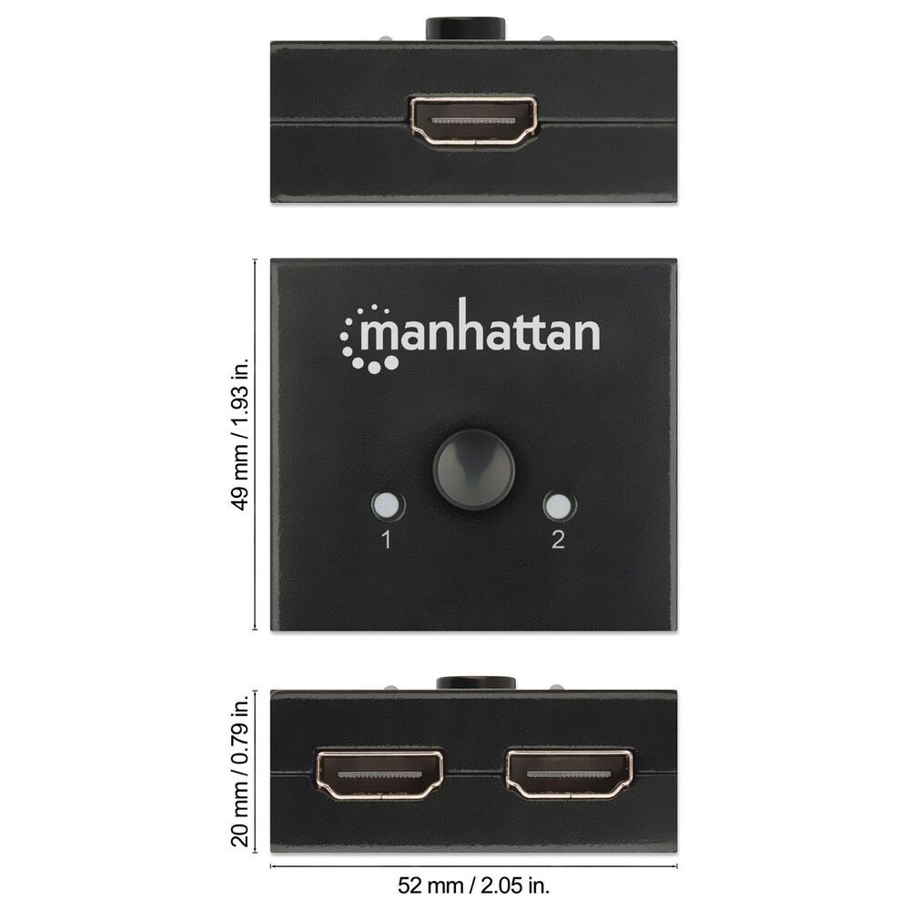 Manhattan 4K 60Hz Bi-Directional 2-Port HDMI Switch in Black, , large
