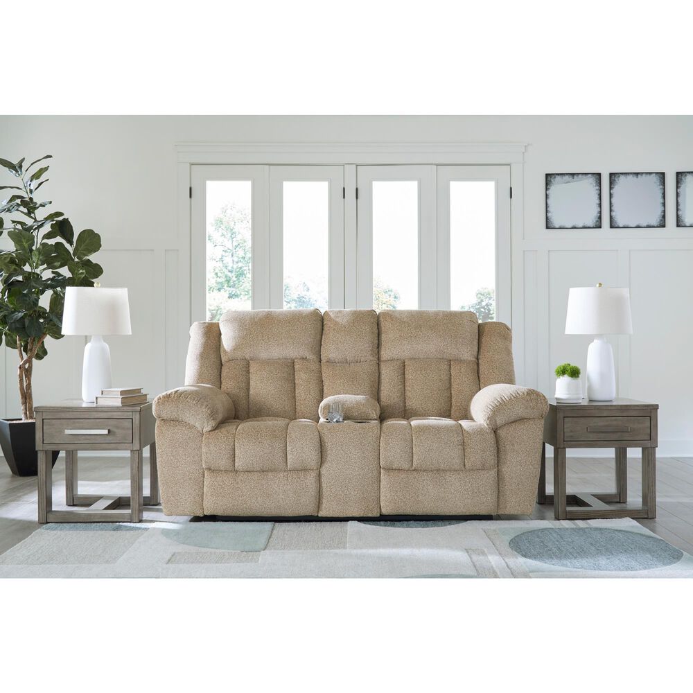 Ashley Tip-Off Power Reclining Loveseat with Adjustable Headrest in Wheat, , large