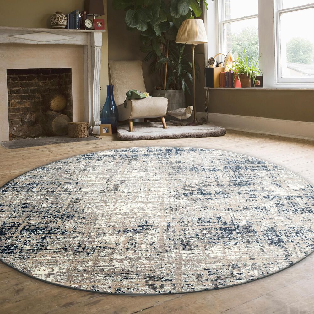 Radici USA Livigno Transitional 7&#39;10&quot; Round Blue Area Rug, , large