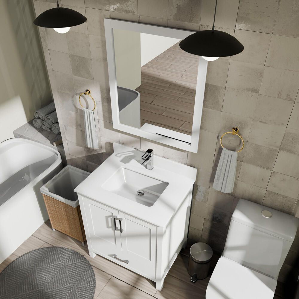 Lexora Home Jacques 30" Single Bathroom Vanity in White with 2 cm White Quartz Top and Rectangular Sink, , large