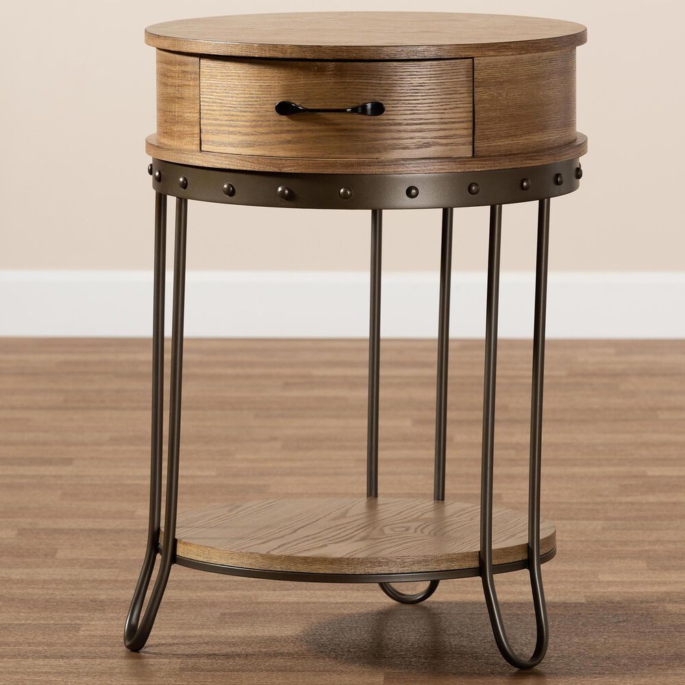 Baxton Studio Kellyn 1-Drawer End Table in Oak Brown/Black, , large