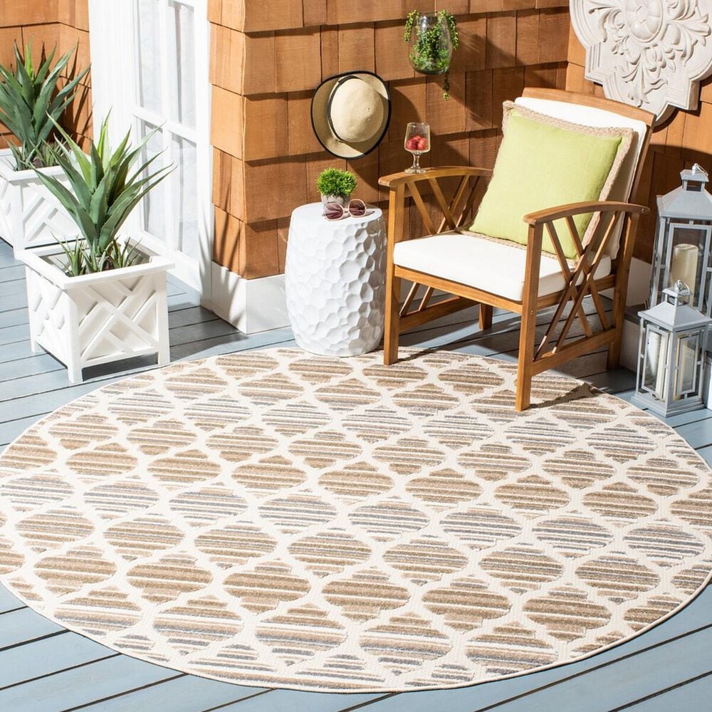 Safavieh Cabana CBN333F 6&#39;7&quot; Round Grey and Ivory Indoor/Outdoor Area Performance Rug, , large