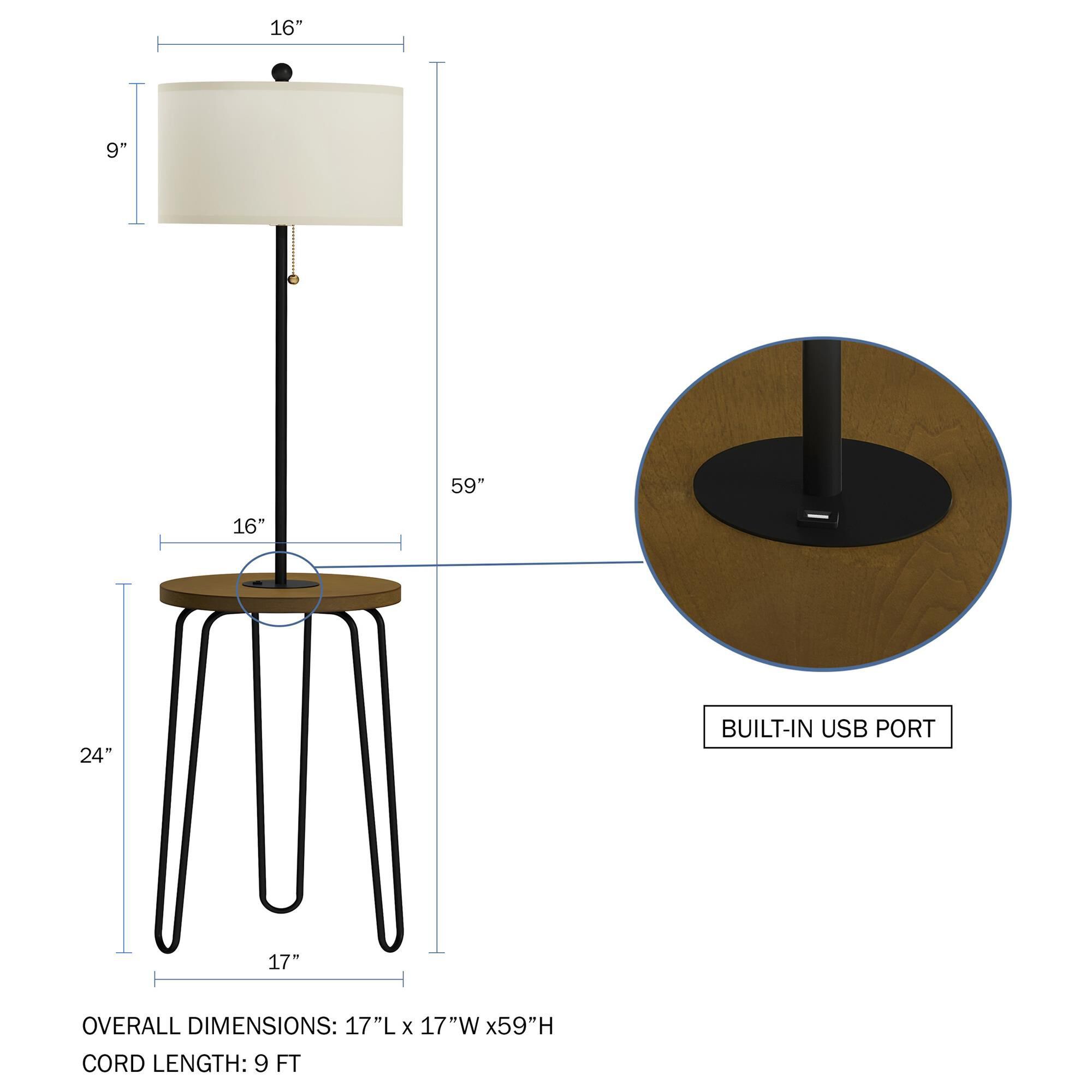 Timberlake Mid-Century Modern Floor Lamp with Side Table and