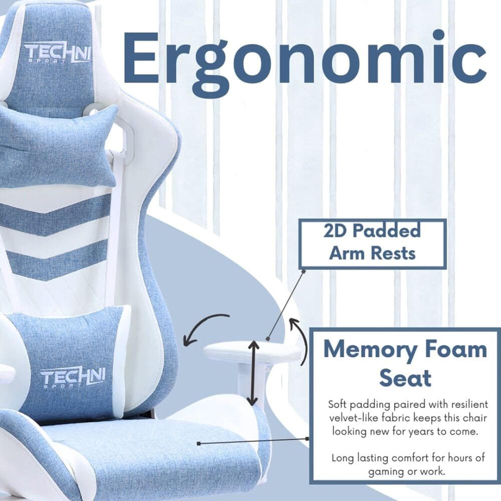Techni Sport Pastel Gaming Chair in Blue and White, , large
