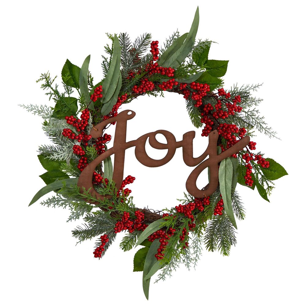 Nearly Natural Inc 24in. Joy and Berries Artificial Christmas Wreath, , large