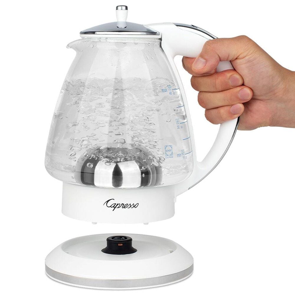 Jura H2O Glass 48 Oz Rapid Boil Kettle in White and Polished Chrome, , large