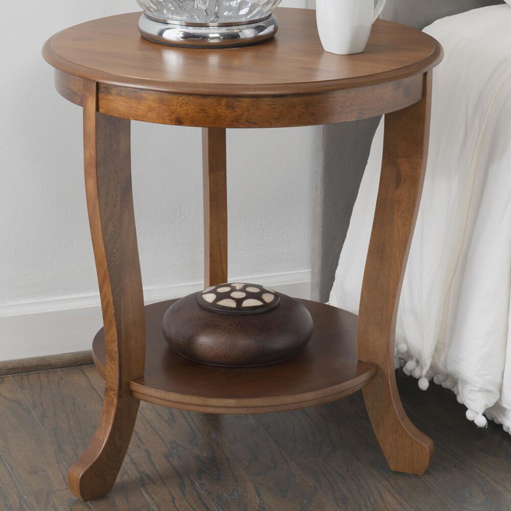 Linon Home Decor Aubert Round Side Table in Hazelnut, , large