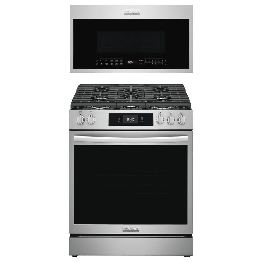 Frigidaire Gallery 2-Piece Kitchen Package with 6 Cu. Ft. Stone-Baked Pizza Gas Range and 30" Over-The-Range Microwave in Stainless Steel, , large