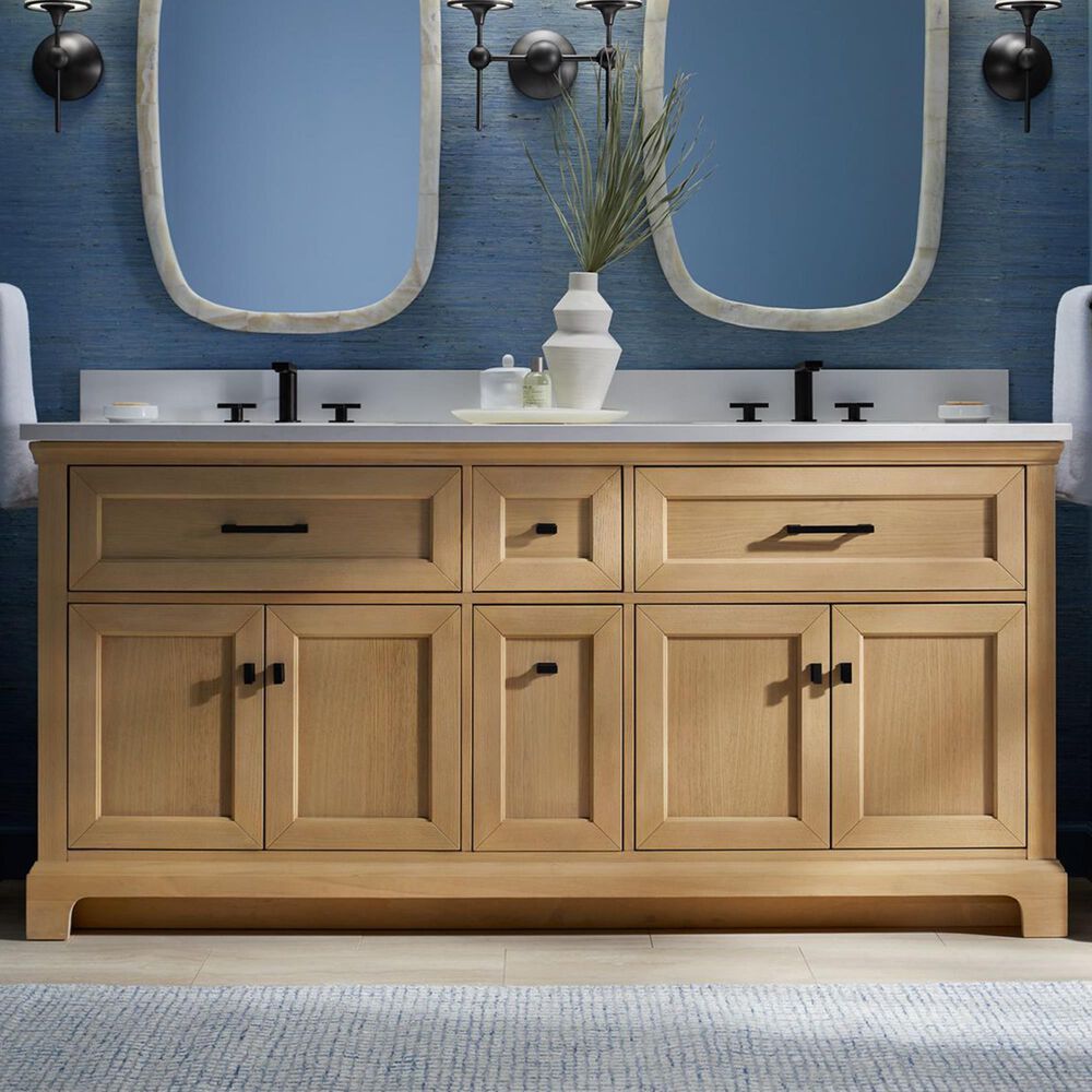 Kohler Charlemont 72&quot; Double Bathroom Vanity in Light Oak with 3 cm White Quartz Top and Rectangular Sinks, , large