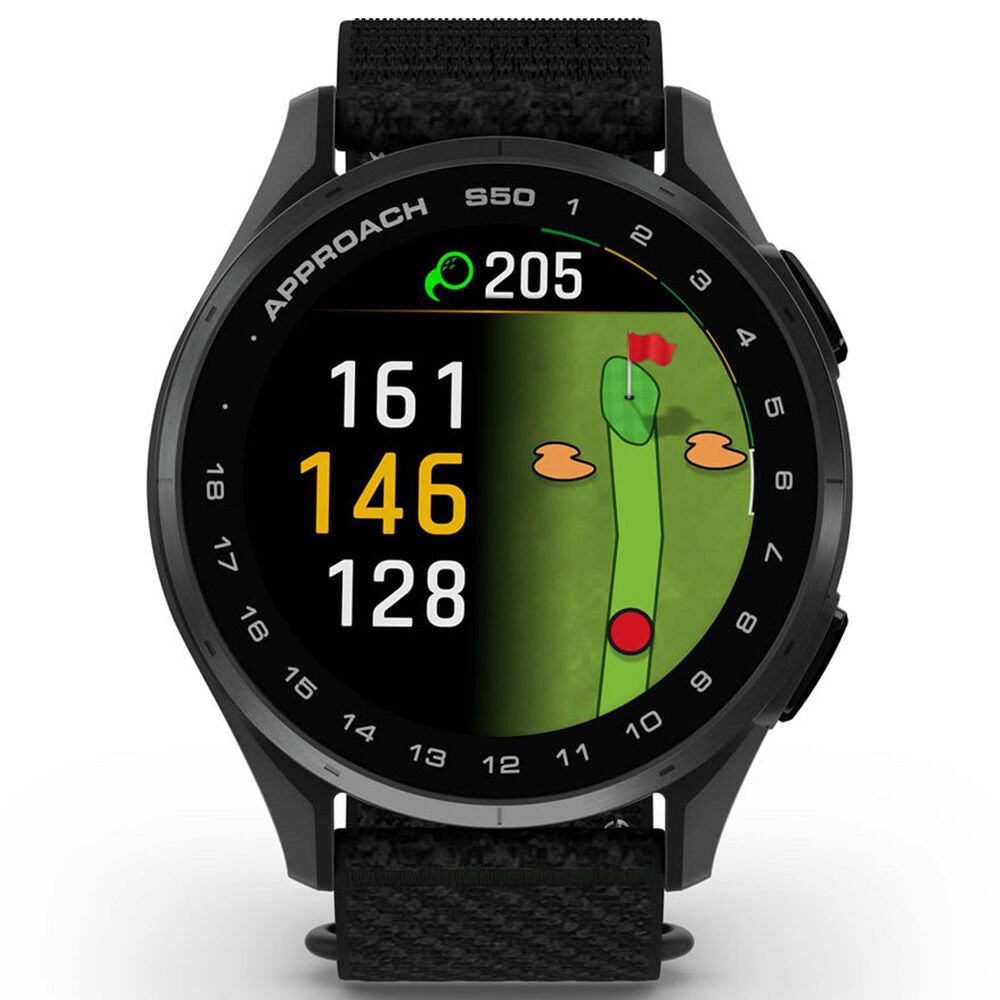 Garmin Approach S50 43mm Golf and Fitness Smartwatch Slate Aluminum Bezel Case with Black Nylon Band, , large