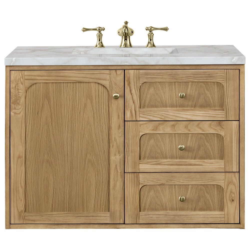 James Martin Vanities Laurent 36" Single Bathroom Vanity in Light Natural Oak with 3 cm Victorian Silver Quartz Top and Rectangular Sink, , large