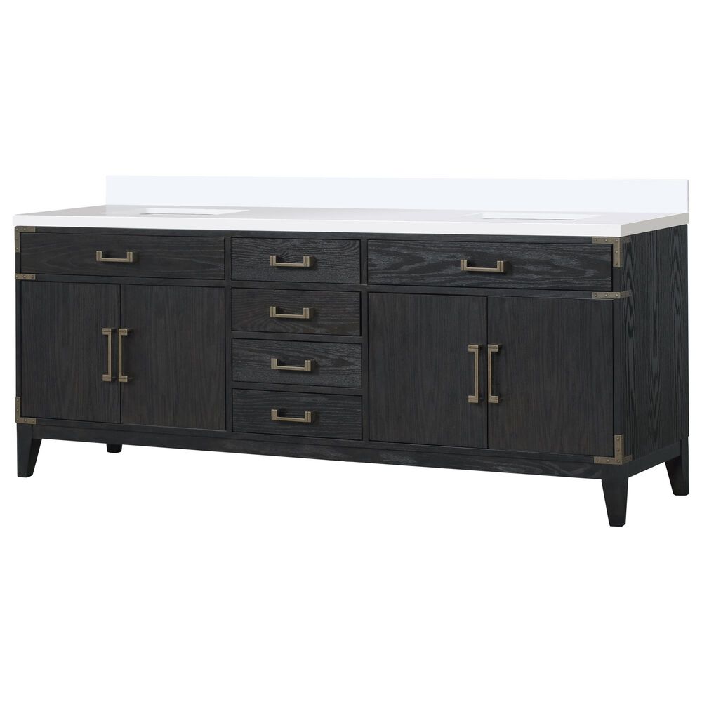 Lexora Home Laurel 84" Double Bathroom Vanity in Black Oak with White Cultured Marble Top and Rectangular Sinks, , large