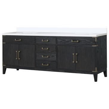 Lexora Home Laurel 84" Double Bathroom Vanity in Black Oak with White Cultured Marble Top and Rectangular Sinks, , large