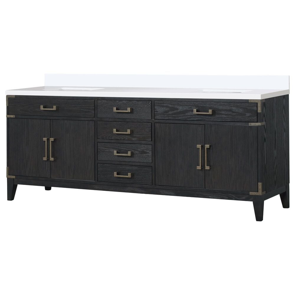 Lexora Home Laurel 84" Double Bathroom Vanity in Black Oak with White Cultured Marble Top and Rectangular Sinks, , large