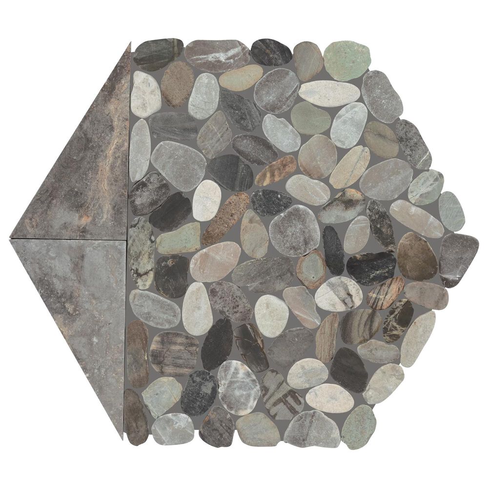 Dal-Tile Pebble Oasis Coastal 12&quot; x 10&quot; Tri-Hexagon Natural Stone Mosaic Sheet, , large