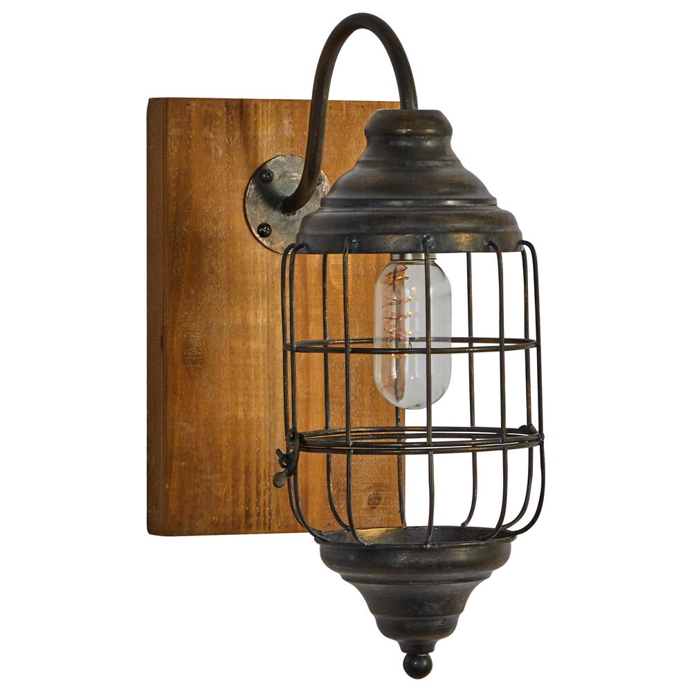 Maple and Jade 6" x 15" Industrial Wall Sconce in Brown and Black, , large