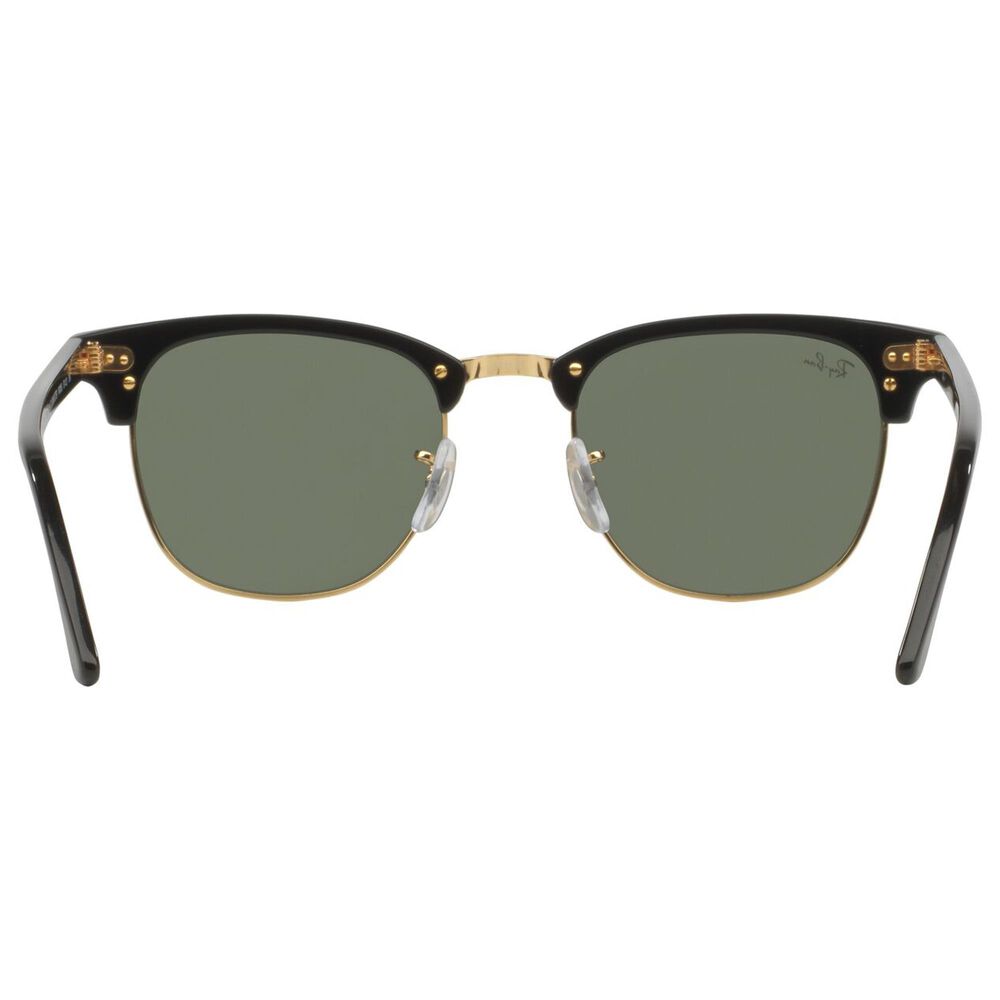 Rayban Glasses Clubmaster Classic Sunglasses with G-15 Green Lenses in Polished Black and Gold, , large