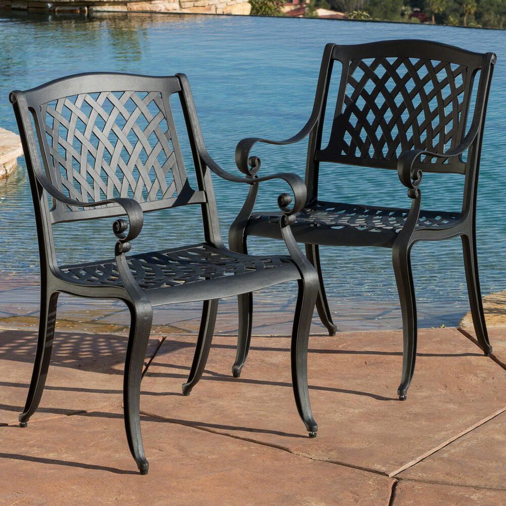 Hearth and Haven Cayman Outdoor Dining Chair in Black &#40;Set of 2&#41;, , large