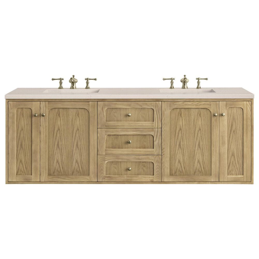 James Martin Vanities Laurent 72&quot; Double Bathroom Vanity in Light Natural Oak with 3 cm Eternal Marfil Quartz Top and Rectangular Sinks, , large