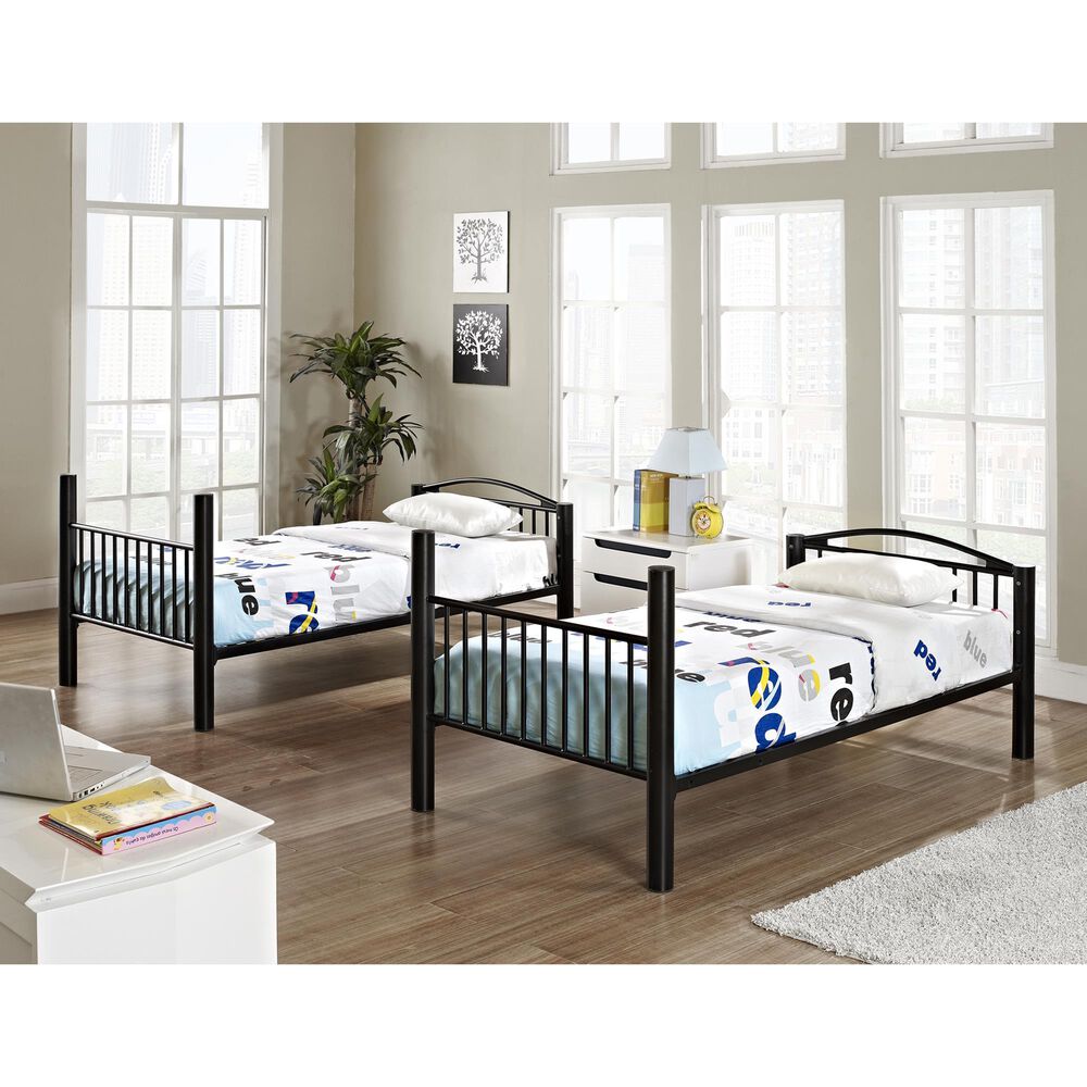 Linon Home Decor Heavy Twin Over Twin Bunk Bed in Black, , large