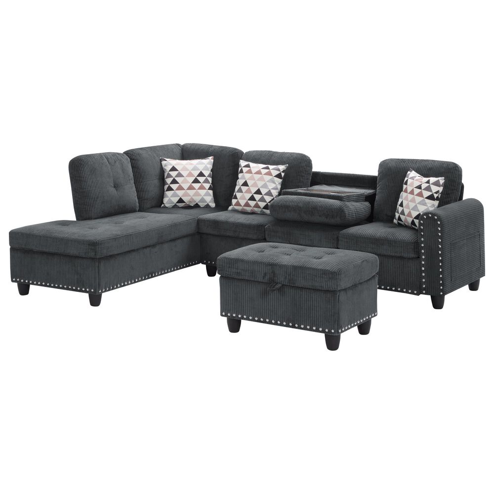 HOMLUX 94.49" L-Shaped Modular Sectional Sofa with Storage Ottoman and Cup Holders in Dark Gray, , large