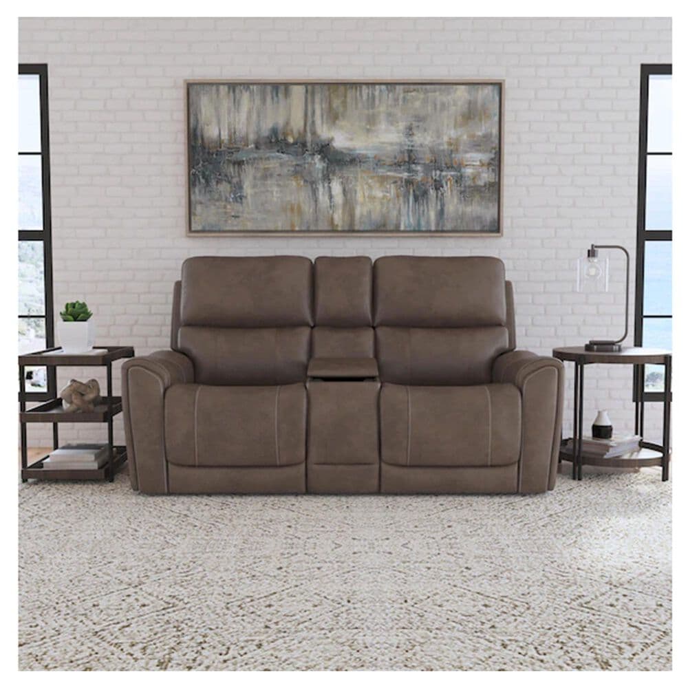 Flexsteel Carter Power Reclining Console Loveseat with Power Headrests in Cappuccino, , large