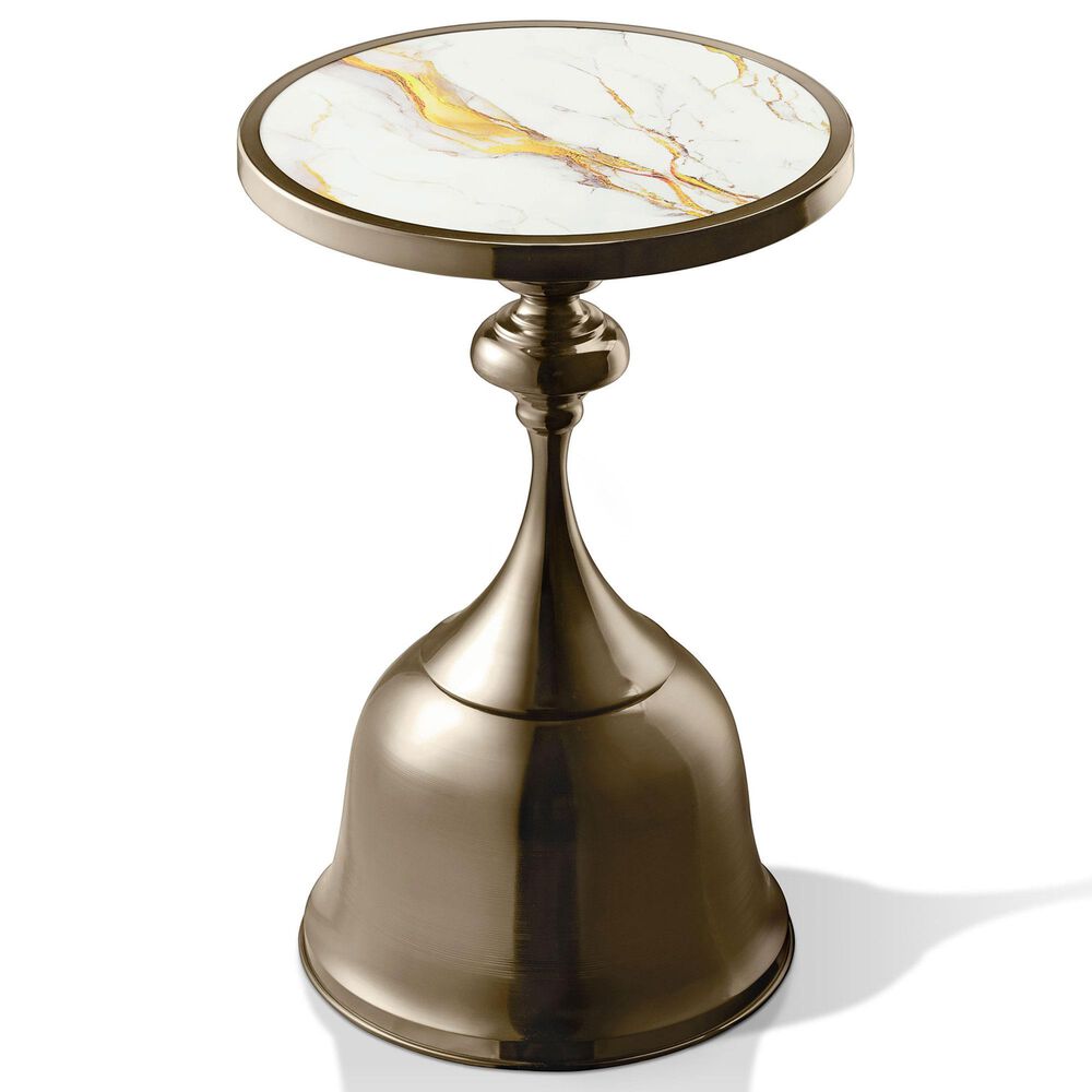 Furniture of America Gleam Round End Table in Antique Brass and White, , large