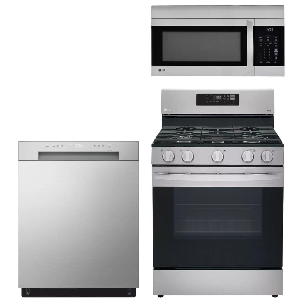 LG 3-Piece Kitchen Package with 1.7 Cu. Ft. Microwave and Gas Range in Stainless Steel, , large
