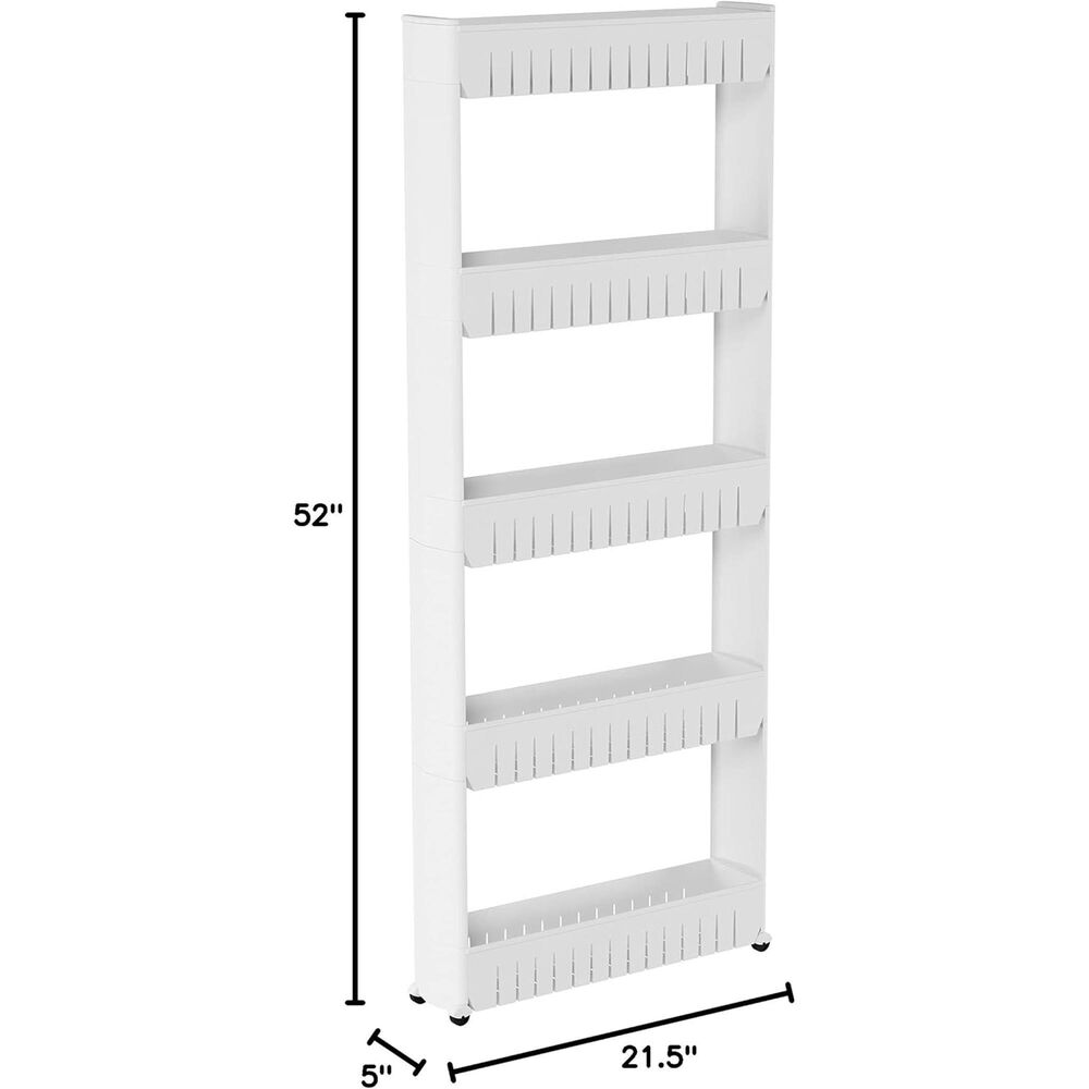 Timberlake Lavish Home Slim Slide Out 5 -Tier Storage Tower with Wheels in White, , large