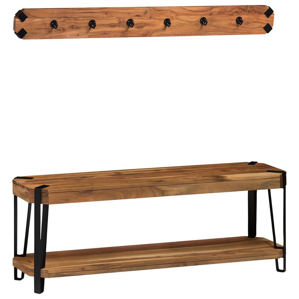 Bolton Furniture Ryegate 48" Bench and Coat Hook Set in Light Wood, , large