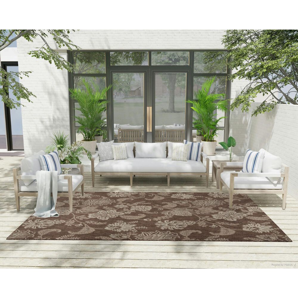 Nourison Garden Oasis Floral Mocha 6&#39; x 9&#39; Indoor/Outdoor Area Rug, , large