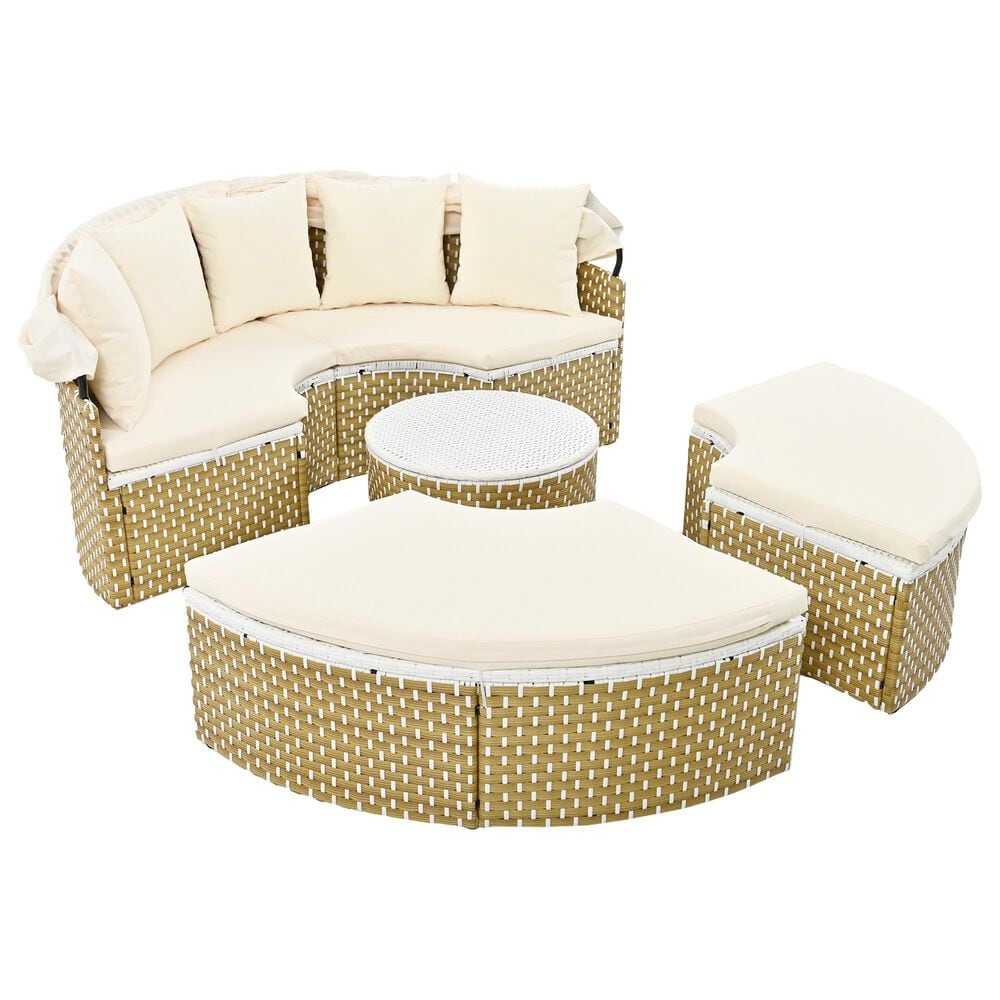 HOMLUX Patio Furniture Round Outdoor Sectional Sofa Set in Beige, , large