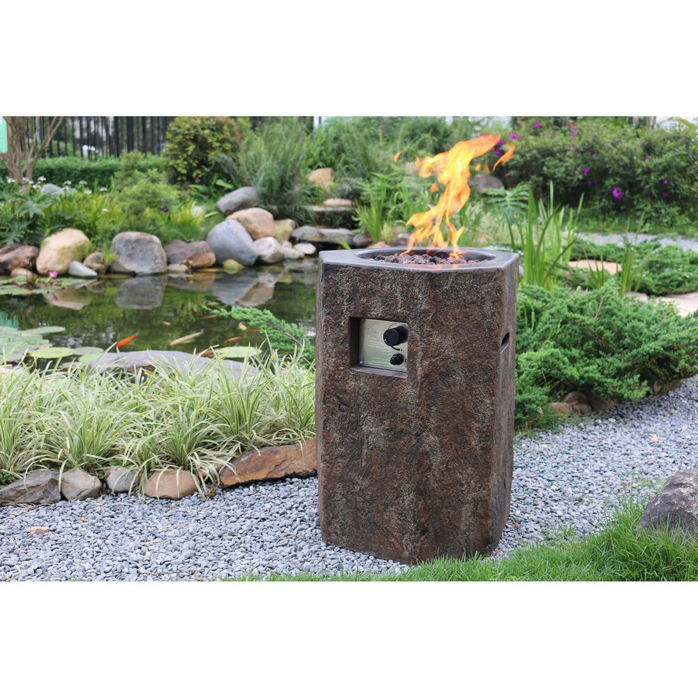 Elementi Fire Basalt Hexagon Liquid Propane Fire Column in Brown, , large