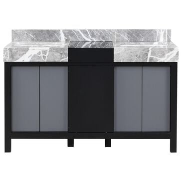 Lexora Home Zilara 55" Double Bathroom Vanity in Black and Grey with 11 cm Castle Grey Marble Top and Rectangular Sinks, , large