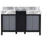 Lexora Home Zilara 55" Double Bathroom Vanity in Black and Grey with 11 cm Castle Grey Marble Top and Rectangular Sinks, , large