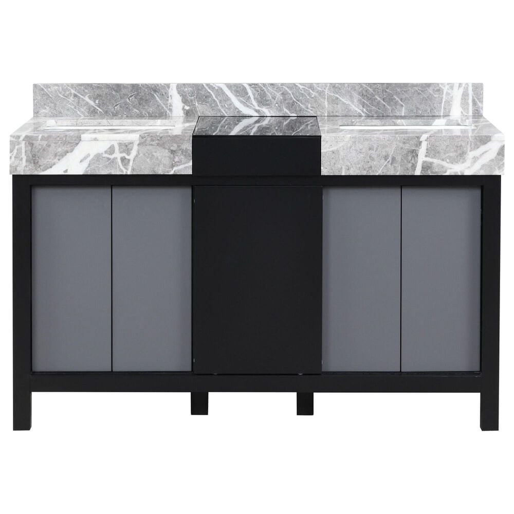 Lexora Home Zilara 55" Double Bathroom Vanity in Black and Grey with 11 cm Castle Grey Marble Top and Rectangular Sinks, , large