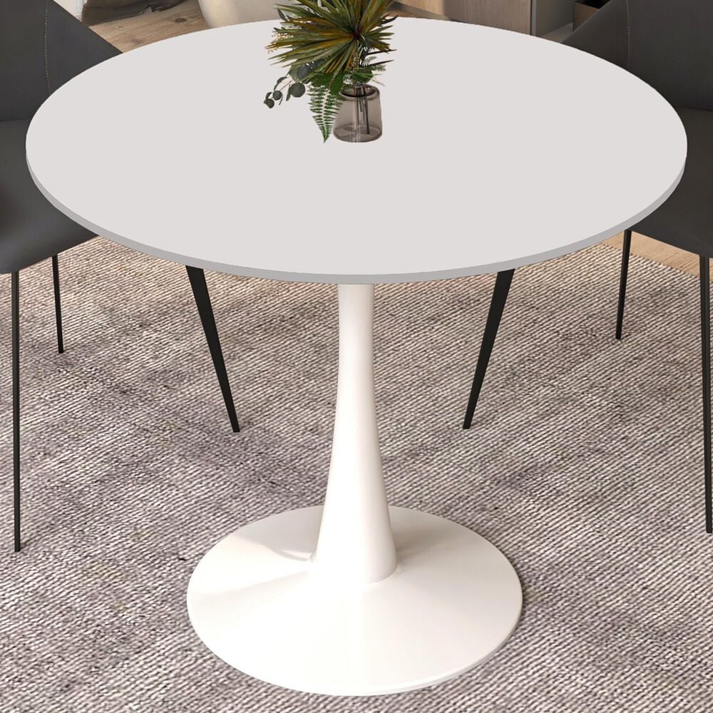 Leisuremod LeisureMod Bristol Mid-Century Modern Round Dining Table with Wood Top and Iron Pedestal Base with Gloss Finish for Kitchen and Dining Room, , large