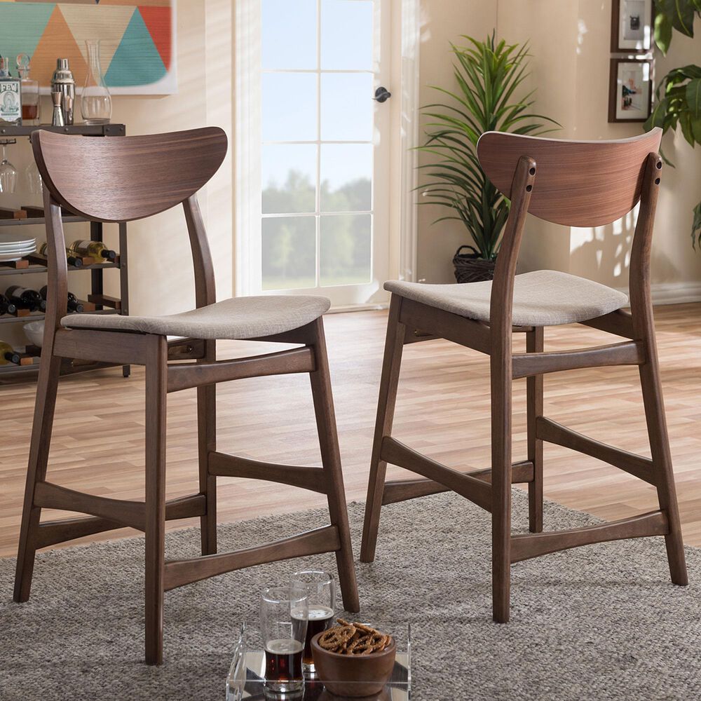 Baxton Studio Latina Counter Stool with Light Grey Cushion in Walnut (Set of 2), , large
