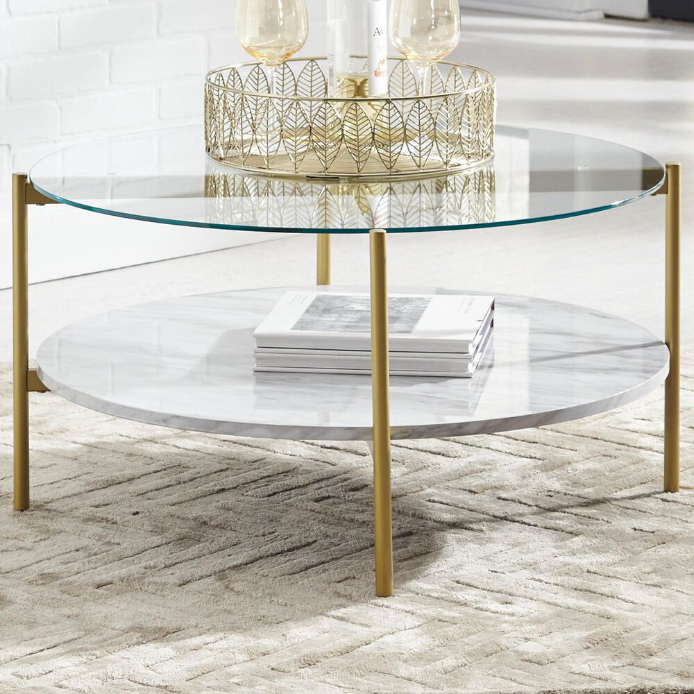 Signature Design by Ashley Wynora Round Cocktail Table in White and
