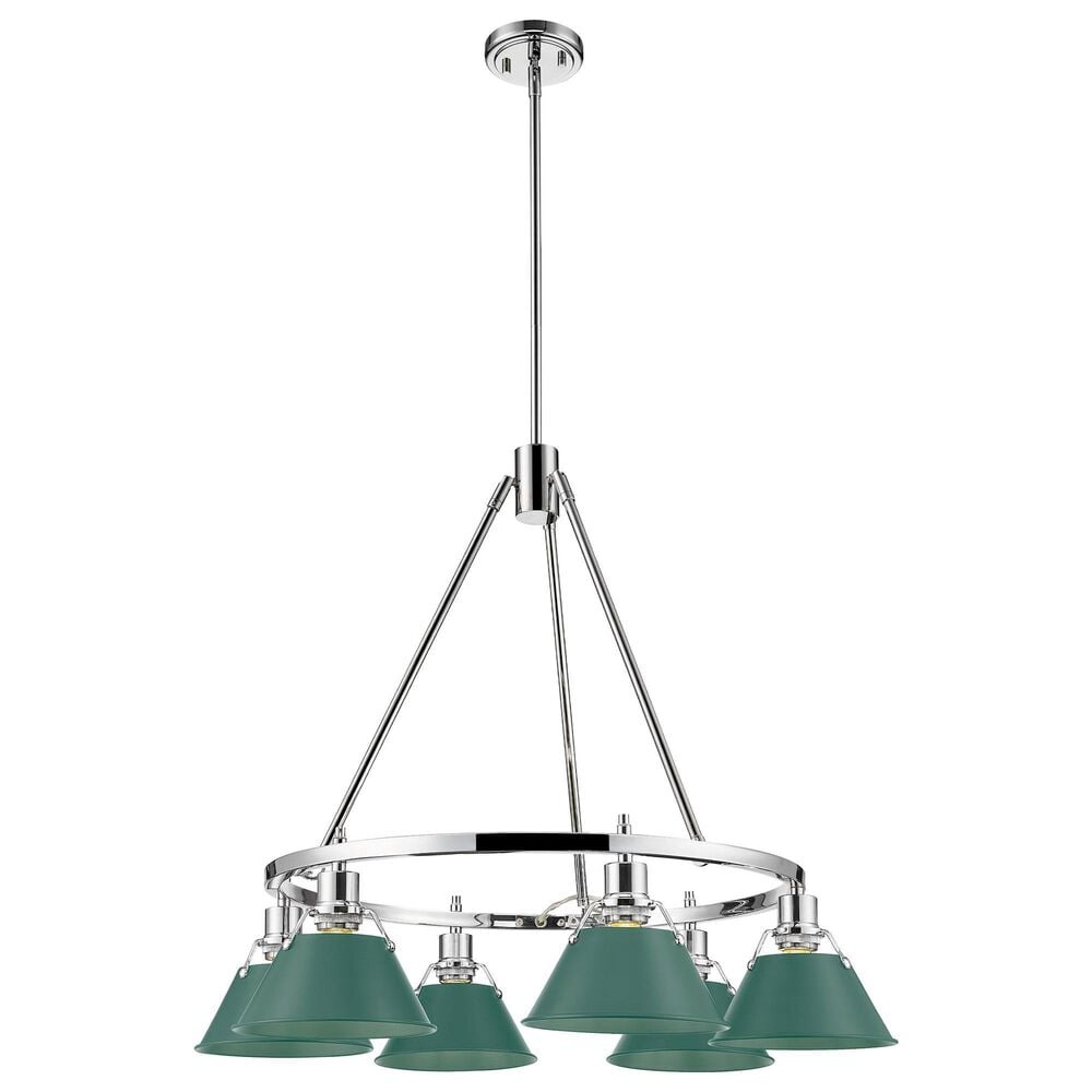 Golden Lighting Orwell 6-Light Chandelier with Pine Green Shade in Chrome, , large